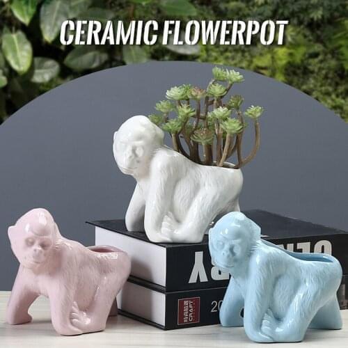 Creative Cartoon Animal Succulent Flower Pot Personality Orangutan Ceramic Flower Pot Home Decor Ornaments