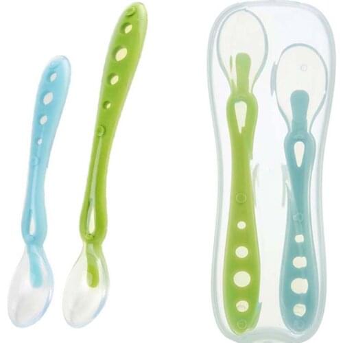 Baby Cutlery 2 Pcs Soft Spoon with Carry Box Flexible Baby Feeding Spoon Infant Feeding Spoon Fork Safety Eating Tools