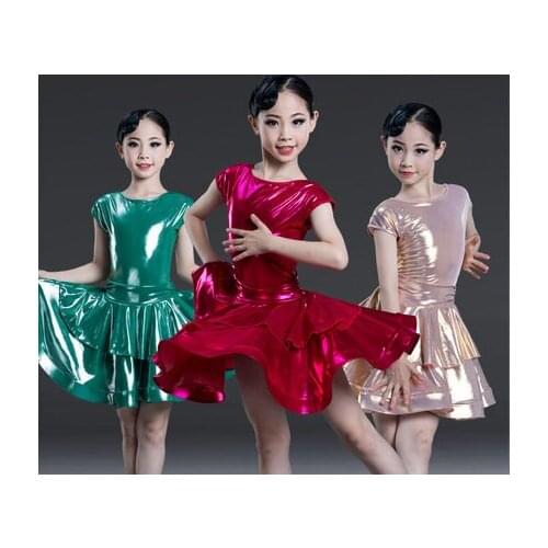 Children Latin Ballroom Dance Competition Dress Girls Jazz Tango Professional Competition Metallic Luster