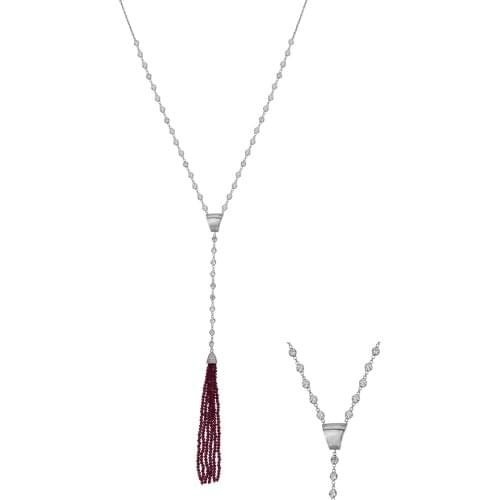 Silver Red Bead Dangle Cubic Zirconia Chain Long Necklace, best present options for Your Loved Ones
