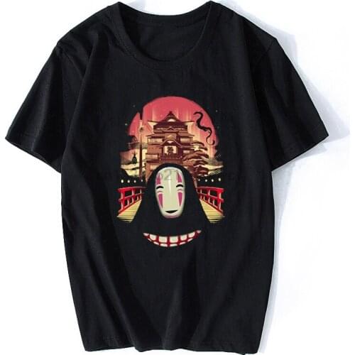 Welcome To The Magical Bath House Spirited Away No Face Man Japanese Anime T-shirt Short Sleeve Casual Miyazaki Hayao T Shirt