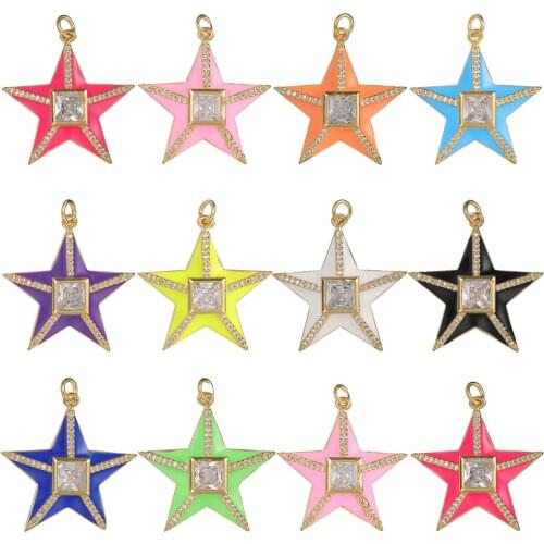 Juya DIY Fashion Pendant Jewelry Making Accessories Supplies Handicraft Candy Colorful Pentagram Star Enamel Charms Wholesale