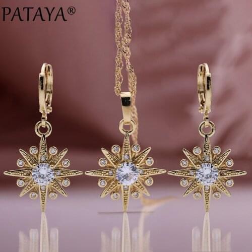 PATAYA New 585 Rose Gold Circle Earrings Necklace Sets Natural Zircon Fashion Jewelry Set Sunshine Women Long Earrings Pendant