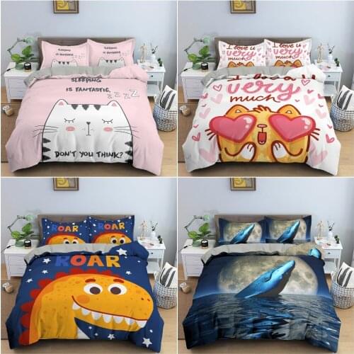 Cartoon Animal Pattern Bedding Set 3D Printed Duvet Cover Set King Twin Bedclothes With Pillowcase Quilt Cover Home Decor