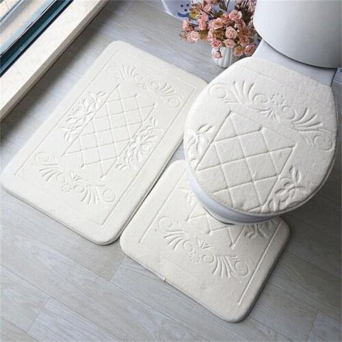 Bath Mat Bathroom Anti Slip Bath Carpet Set Bathroom Accessories Toilet Seat Cover Sets 3 Pcs/set Fluffy Rug Toilet Tape L