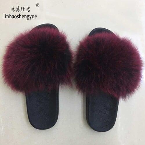 Linhaoshenyue 2020 hot real fox fur Slipper for women home shoes Suitable for summer and autumn