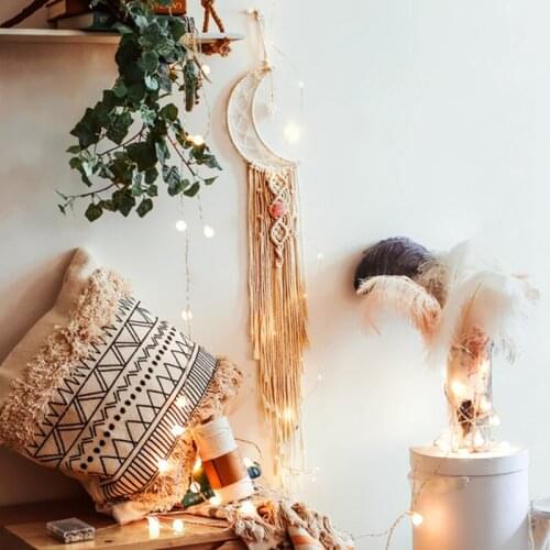 Macrame Wall Hanging Moon Dream Catcher Hand-Woven Tapestry Crystal Stone Pendant Moon Dream Catcher Birthday Gift