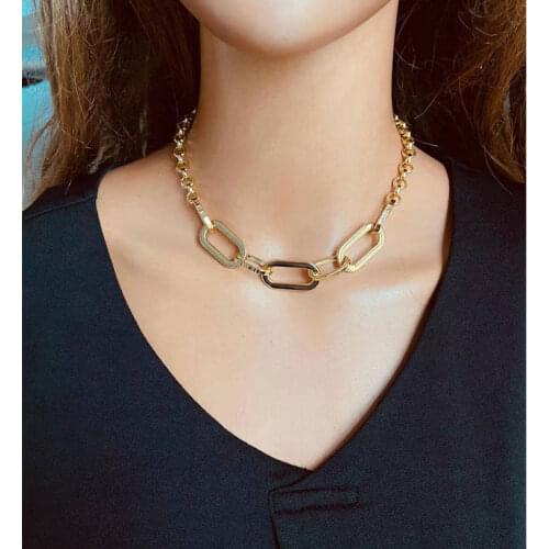 HaHaGirl Trendy Retro Metal Chain Necklace For Women Fashion Gold Color Choker Necklaces 2021 Trend Jewelry Gift Accessories