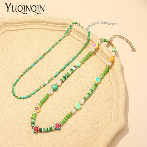 Colorul Resin Fashion Beaded Necklaces For Women 2021 Bohemian Statement Summer Aestheit Necklace For Girl Clay Korean Jewelry