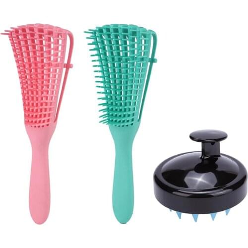 Detangling Brush Set Women Detangle Hairbrush Comb And Silicone Scalp Shampoo Massage Brush For Thick Long Curly Hair