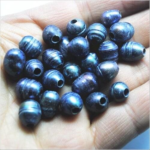 25pcs natural cultured freshwater pearl big hole 9-10mm 3.0 inner hole diameter black color for bracelets thread rope wire make