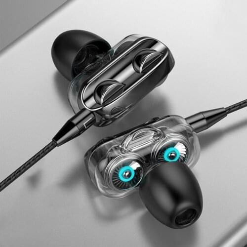 Dual-moving-coil Earphones Dual-speaker with Microphone Wire-Controlled Coaxial 4-unit Ring Iron Heavy Bass HIFI In-ear Earphone