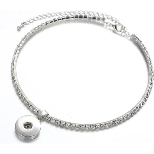 NEW Fashion Rhinestone Shinning Metal Snap Necklace Collar Beauty fit 18MM snap buttons jewelry wholesale Lobster clasp DJ0021