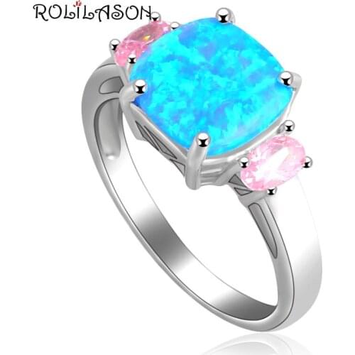 2016 New design Pink Crystal Blue fire Opal Stamped silver plated Rings for women jewelry USA size #6#7 #7.5#8 #9 OR640
