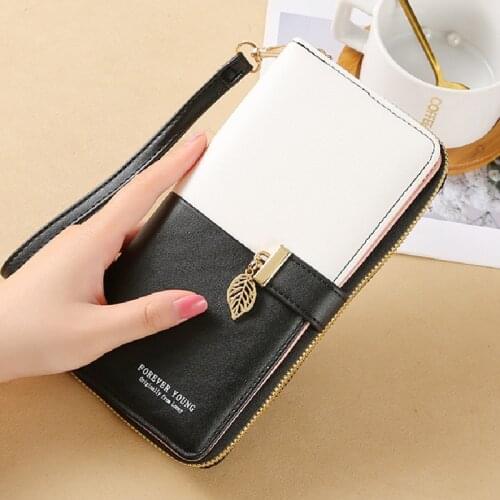 2021 New Trend Ladies Clutch Wallets Female Long Strip Korean Version Contrast PU Zipper Purse Large Capacity Women Card Holder