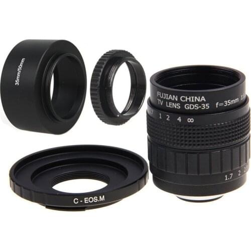 Fujian 35mm F1.7 CCTV Movie lens +C Mount +lens Hood for Canon EOS M M2 M3 Camera