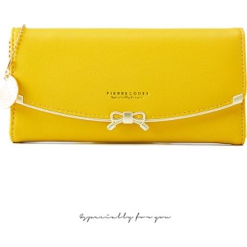 OLOEY Women Wallet PU Lether Long Female Wallet Roomy PU Clutch Wallet 2 Fold Bow Tie Button Money Credit Card Holder