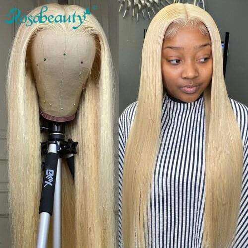 Rosa beauty 613 Transparent 13x6 13X1 T Part Human Hair Wigs Brazilian Straight Remy Blonde Frontal Wigs For Black Women