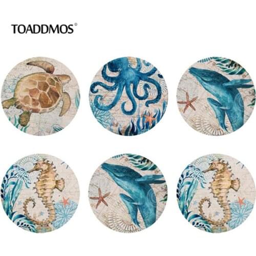 TOADDMOS Turtle/Octopus/Dolphin Blue Sea Printed Coasters Kitchen Decoration Home Dinning Placemat Heat-insulated Tea Cup Pads
