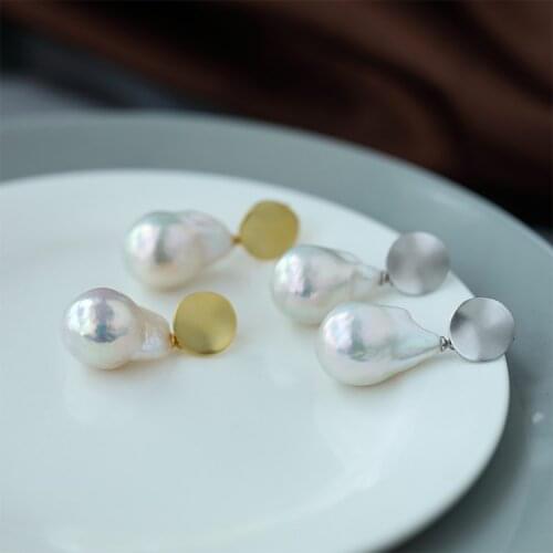Freshwater pearl white reborn keshi baroque10-14MM S925 hook earrings FPPJ wholesale beads nature