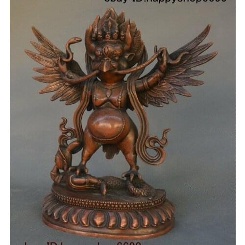 Collect Tibet Bronze Redpoll Winged Garuda Bird Eagle Buddha Thor Statue 11 inch