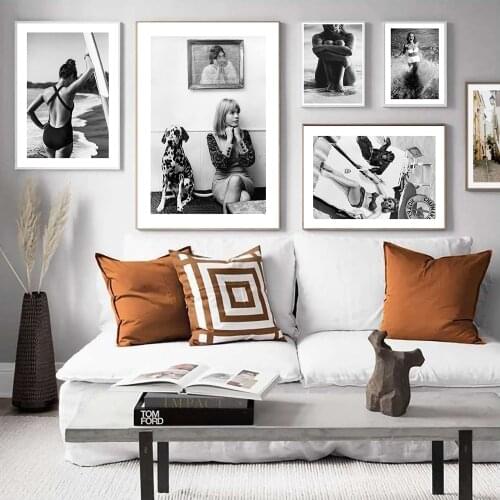 Modern Vintage Beach Sexy Swimsuit Beauty Posters And Prints Decorative Bedrrom Black White Pictures Wall Art Canvas Painting