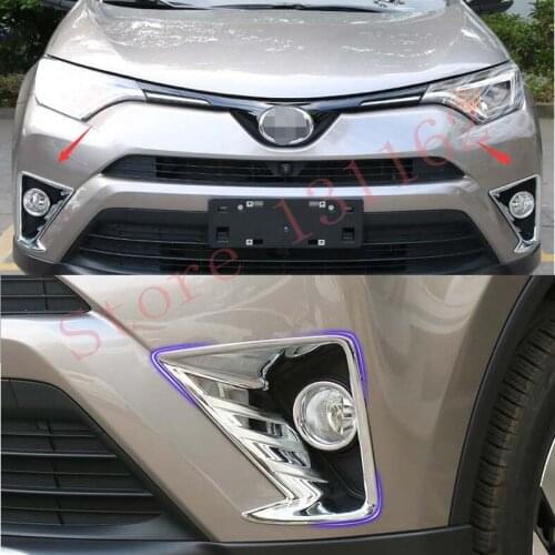 STYO Car 4pcs ABS Chrome Car front and Rear Fog Lamp Cover Tail Fog Light Cover trim For RAV4 RAV 4 2016 2017