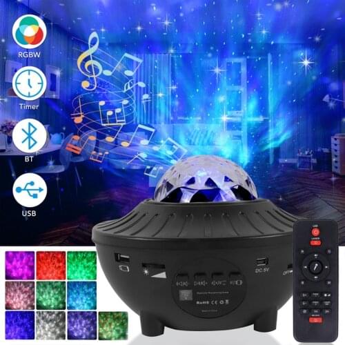 USB LED Star Night Light Music Starry Water Wave LED Projector Light Bluetooth Projector Sound-Activated Projector Light Decor