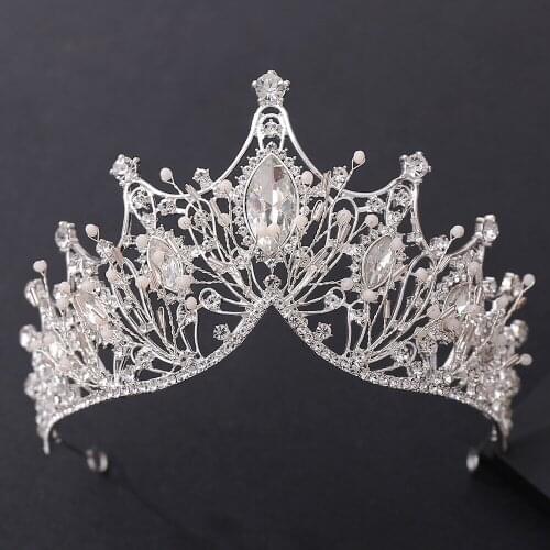 Baroque Handmade Crystal Beads Bridal Tiaras Crowns Rhinestone Diadem Pageant Crown for Brides Headband Wedding Hair Accessories