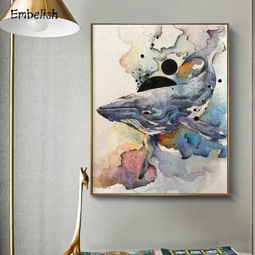 Embelish 1 Pieces Cool Watercolor Whale Animals Wall Pictures For Living Room Home Decor HD Canvas Paintings Bedroom Posters