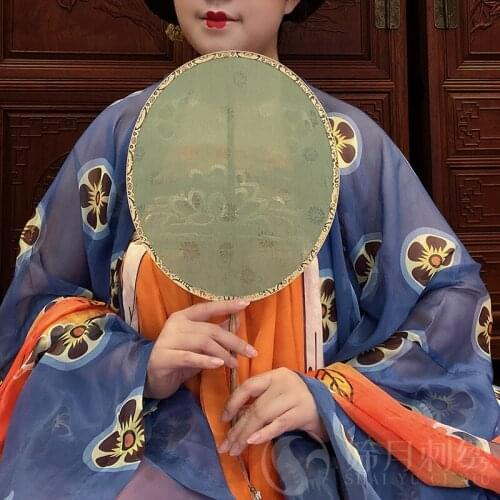 Handmade Hualuo Fan Golden Silk Bamboo Temple Fan Chinese Style Tang and Song Style Antique Cheongsam Han Chinese Clothes