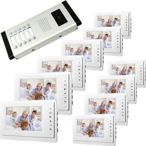7inch video door phone intercom system for 10apartment TFT LCD screen 10 flat indoor monitor night vision cmos outdoor camera