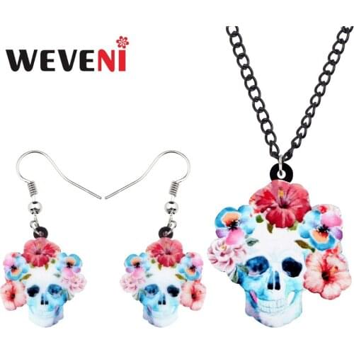 WEVENI Acrylic Halloween Colorful Smile Skull Earrings Necklace Collar Decoration Party Jewelry Sets For Women Girls Gift Bijoux