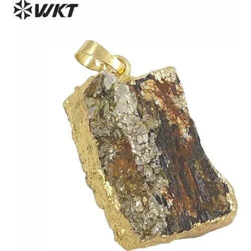 WT-P253 Irregualr Shape Tourmaline Mineral Stone Pendant Black Natural Stone With Gold Bezel Pendant For Women Necklace Jewelry