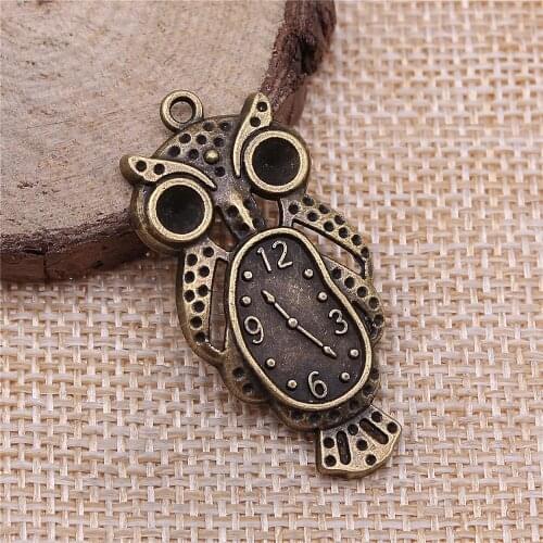 WYSIWYG 4pcs 40x20mm Vintage Owl Clock Pendants Charm Jewelry Making Antique Bronze Color Owl Clock Pendants Charm Owl Clock