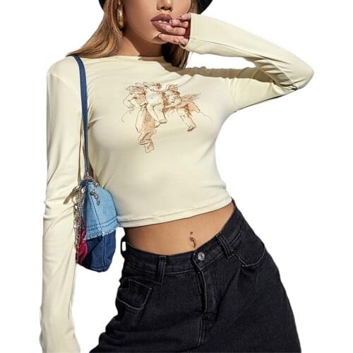 Sexy Mesh Tops Harajuku Summer Orange Vintage Long Sleeve Crop Tops See Though Y2K T Shirt Women 2021