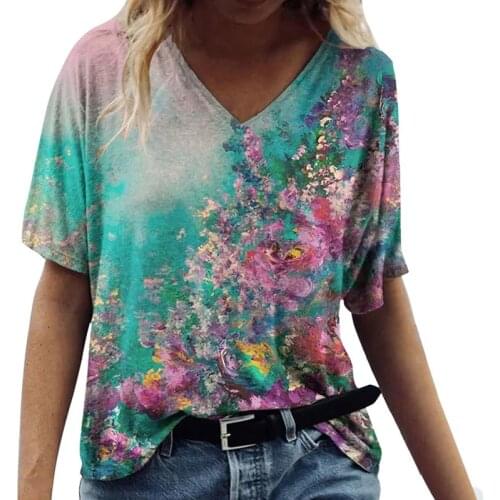 Large Size Casual Women Clothing V-neck Womens Printing Top Summer Short Sleeve Ladies T-shirt 2021 New Women T-shirt NBH147