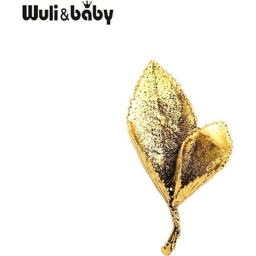 Wuli&baby Vintage Leaf Women Brooch Pins Classic Designer Women Fashion Jewelry Gift 2021