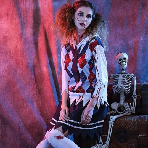 Girl Scary Blood Stain Zombie Costume Halloween Cosplay Scary Ghost Student Uniform Fancy Dress