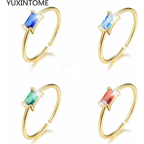 Luxury 925 Stelring Silver Green CZ Crystal Finger Rings For Women Engagement Wedding Ring Geometry Adjustable Ring Jewelry