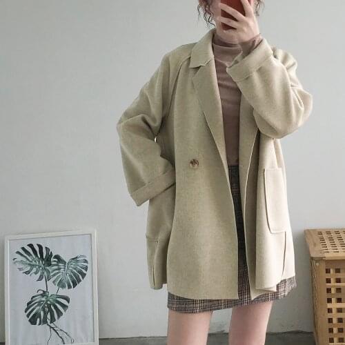 Ladies Wool Blended Overcoat Winter Autumn 2021 New Simple Camel Double Breasted Casual Women Outerwear Casaco Feminino Inverno