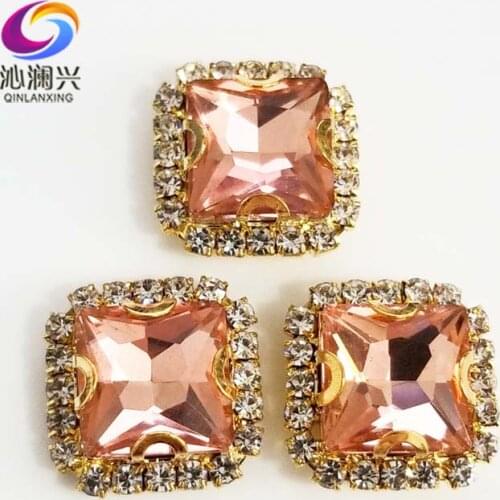 Golden bottom Water red square shape top Crystal glass buckle, sew on rhinestones use for Diy/jewelry accessories SQKG08