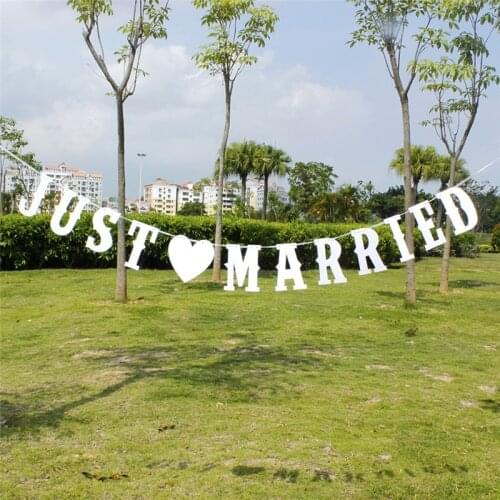 1Set Wedding Decoration Vintage JUST MARRIED Paper Banner With 3M Ribbon Romatic Event Party Home Decor Supplies