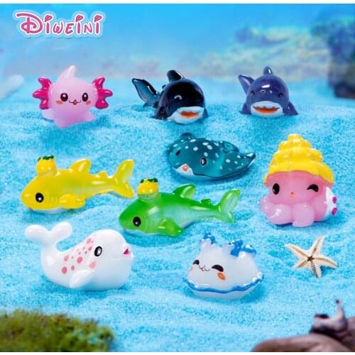 1pc sea animal shark crocodile octopus fish Resin figurine model garden sandbox home miniature ornament decoration DIY accessory