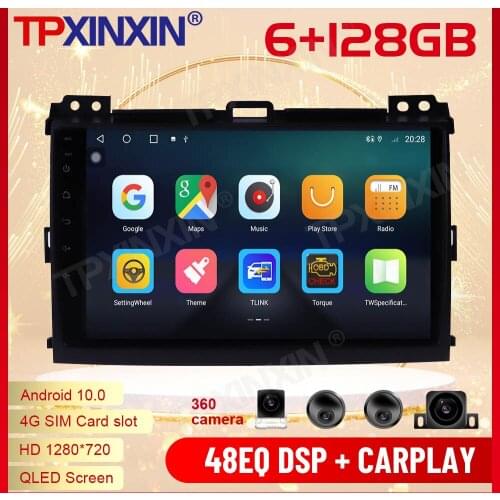 2 Din Carplay Android Radio Receiver Multimedia Stereo For Toyota Prado 2004 2005 2006 2007 2008 2009 GPS IPS Recorder Head Unit