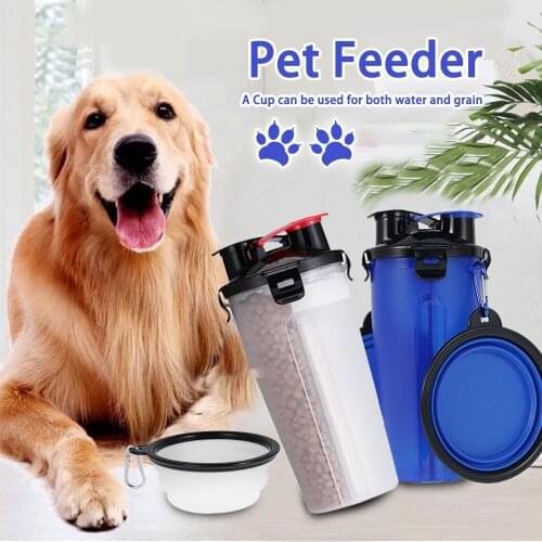 2 In 1 Pet Food Water Bottle Cats Feeder Dog Drink Water Collapsible Folding Bowl Travel Outdoor Drinking Water Bottles Storage