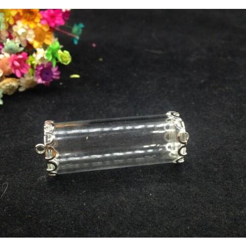 20sets/lot 40*15mm open glass tube findings set no filler glass wishing bottle glass vail pendant jewelry necklace DIY accessory