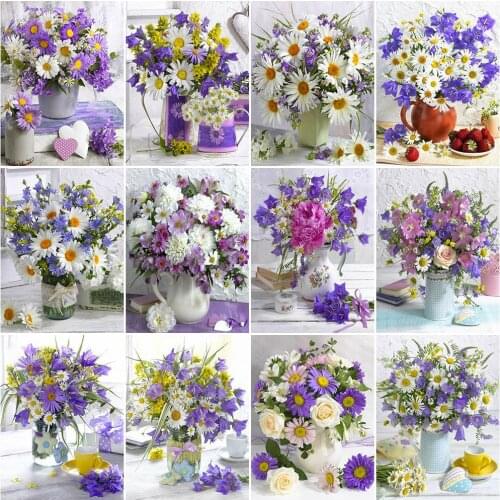 HUACAN Diamond Embroidery Peony Full Square Diamond Painting Flower Cross Stitch Mosaic Vase Rhinestone Beaded Handmade Gift Art