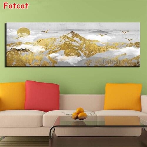Diy Diamond Painting Abstract art, flying birds in golden mountains at sunset, diamond mosaic drill diamond embroidery PP2391