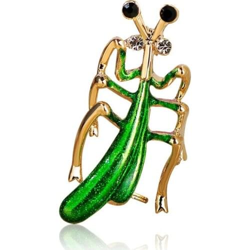Blucome New Arrival Green Grasshopper Insect Brooch Pin Up Gold-color Enamel Sweater Collar Clips Brooches For Women Kids Shirt